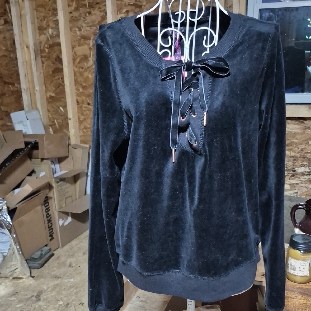 Black Velvet Lace-Up Women's Top